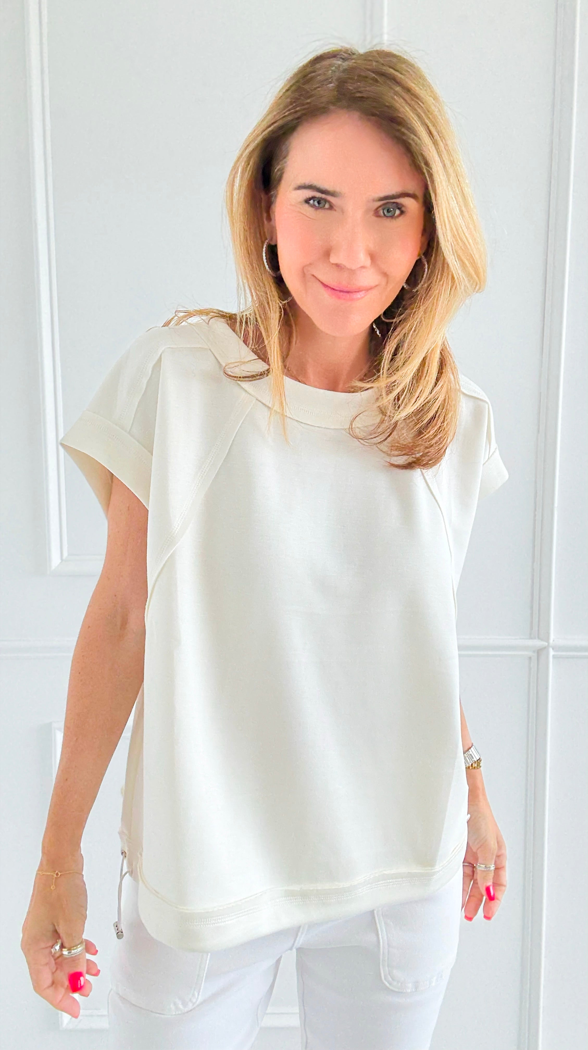 Relaxed Raw Edge Top- Off White-110 Short Sleeve Tops-White Birch-Coastal Bloom Boutique, find the trendiest versions of the popular styles and looks Located in Indialantic, FL