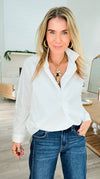 Oversized Buttoned Up Blouse-White-130 Long Sleeve Tops-BucketList-Coastal Bloom Boutique, find the trendiest versions of the popular styles and looks Located in Indialantic, FL
