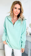 French Terry Ribbed Mock Neck Pullover - Mint-140 Sweaters-RAE MODE-Coastal Bloom Boutique, find the trendiest versions of the popular styles and looks Located in Indialantic, FL