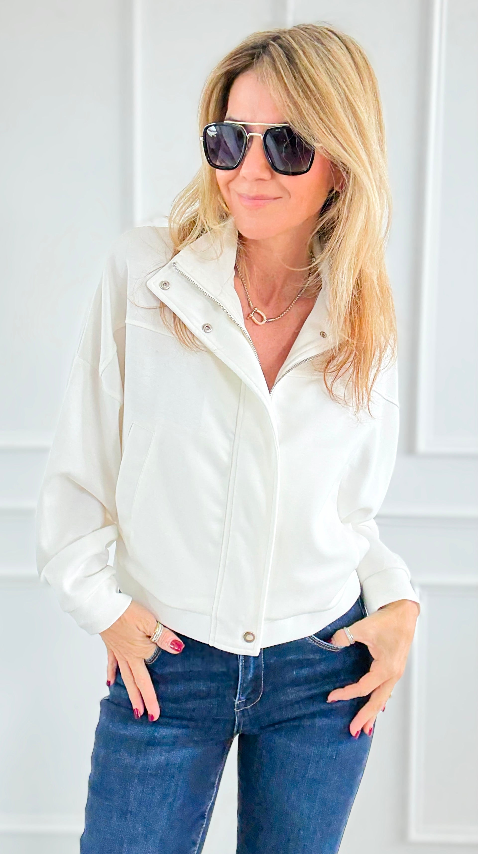 Modern Edge Snap Jacket - Off White-160 Jackets-IRIS-Coastal Bloom Boutique, find the trendiest versions of the popular styles and looks Located in Indialantic, FL