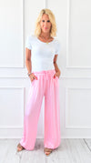 Angora Italian Satin Pant - Bubble Pink-170 Bottoms-Italianissimo-Coastal Bloom Boutique, find the trendiest versions of the popular styles and looks Located in Indialantic, FL
