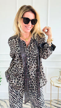 Wild Serenade Tie Neck Top-130 Long Sleeve Tops-LA ROS-Coastal Bloom Boutique, find the trendiest versions of the popular styles and looks Located in Indialantic, FL