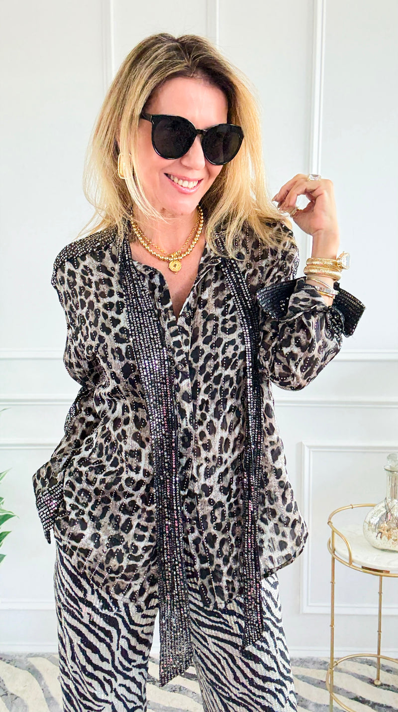 Wild Serenade Tie Neck Top-130 Long Sleeve Tops-LA ROS-Coastal Bloom Boutique, find the trendiest versions of the popular styles and looks Located in Indialantic, FL