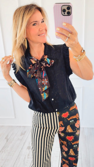 Floral Scarf Ruffle Sleeve Italian Top