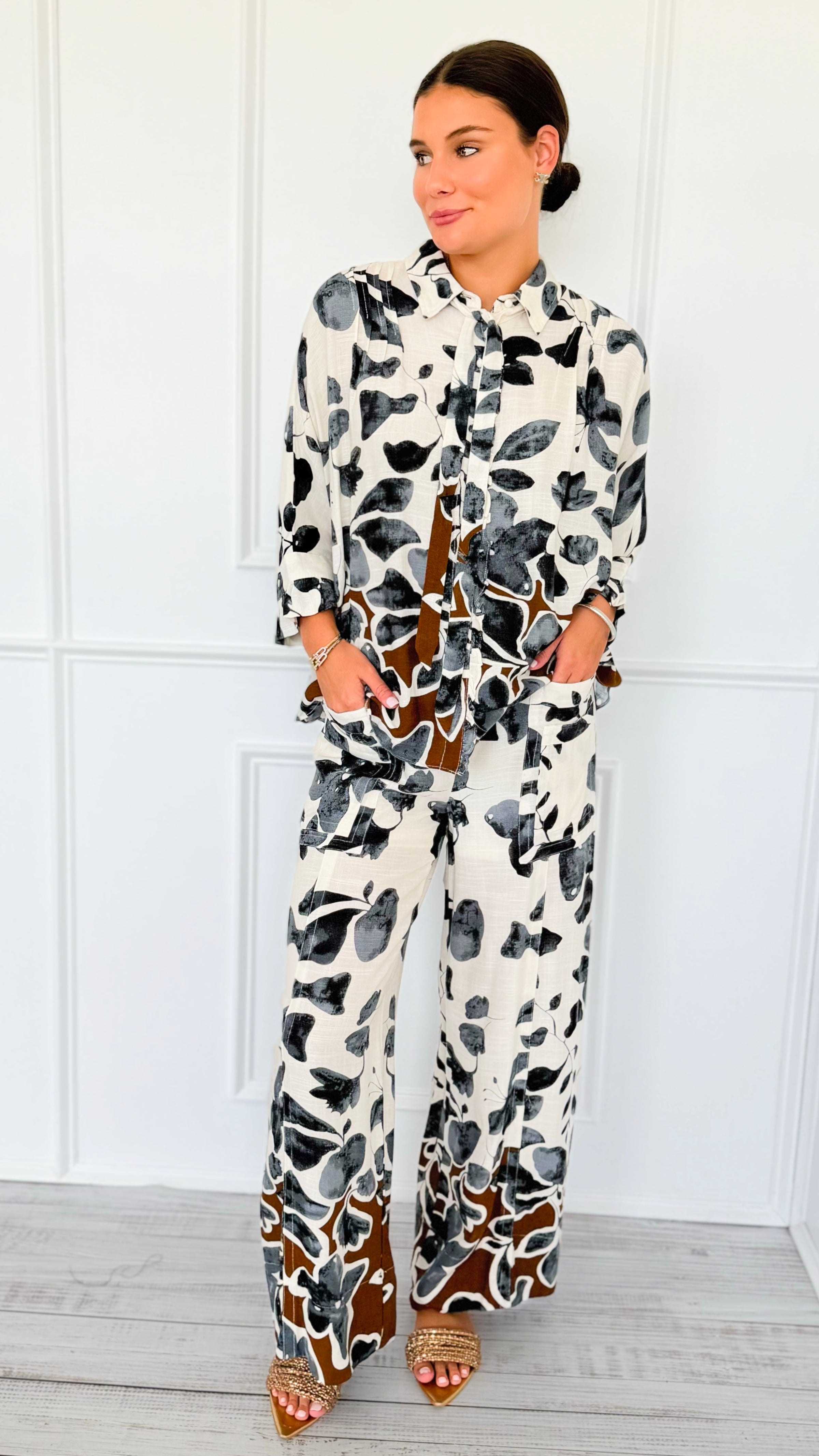 Botanical Breeze Cargo Palazzo Pant Set-210 Loungewear/Sets-GIGIO-Coastal Bloom Boutique, find the trendiest versions of the popular styles and looks Located in Indialantic, FL