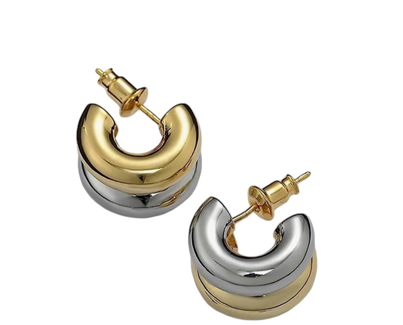 Steel 18K Gold-Plated Double Hoop Earrings-230 Jewelry-Darling-Coastal Bloom Boutique, find the trendiest versions of the popular styles and looks Located in Indialantic, FL