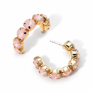 Round Stones Station Hoop Earrings - Light Rose