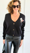Equestrian Parade Italian Cardigan- Black-140 Sweaters-K2-Coastal Bloom Boutique, find the trendiest versions of the popular styles and looks Located in Indialantic, FL