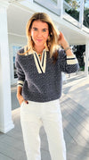 Geometric Stripe Collared Sweater-140 Sweaters-Blu Pepper-Coastal Bloom Boutique, find the trendiest versions of the popular styles and looks Located in Indialantic, FL