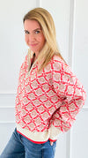 Tri-Bloom Zip Mock Sweater-Cream/Orange-140 Sweaters-&MERCI-Coastal Bloom Boutique, find the trendiest versions of the popular styles and looks Located in Indialantic, FL