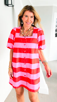 Sunset Harbor Stripe Puff Mini Dress