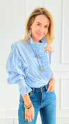 Blue Belle Italian Woven Blouse-110 Long Sleeve Tops-TATTOO Z-Coastal Bloom Boutique, find the trendiest versions of the popular styles and looks Located in Indialantic, FL
