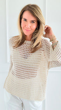 Sparkle Breeze Italian Knit Top-110 short Sleeve Top-CLEAR S-Coastal Bloom Boutique, find the trendiest versions of the popular styles and looks Located in Indialantic, FL