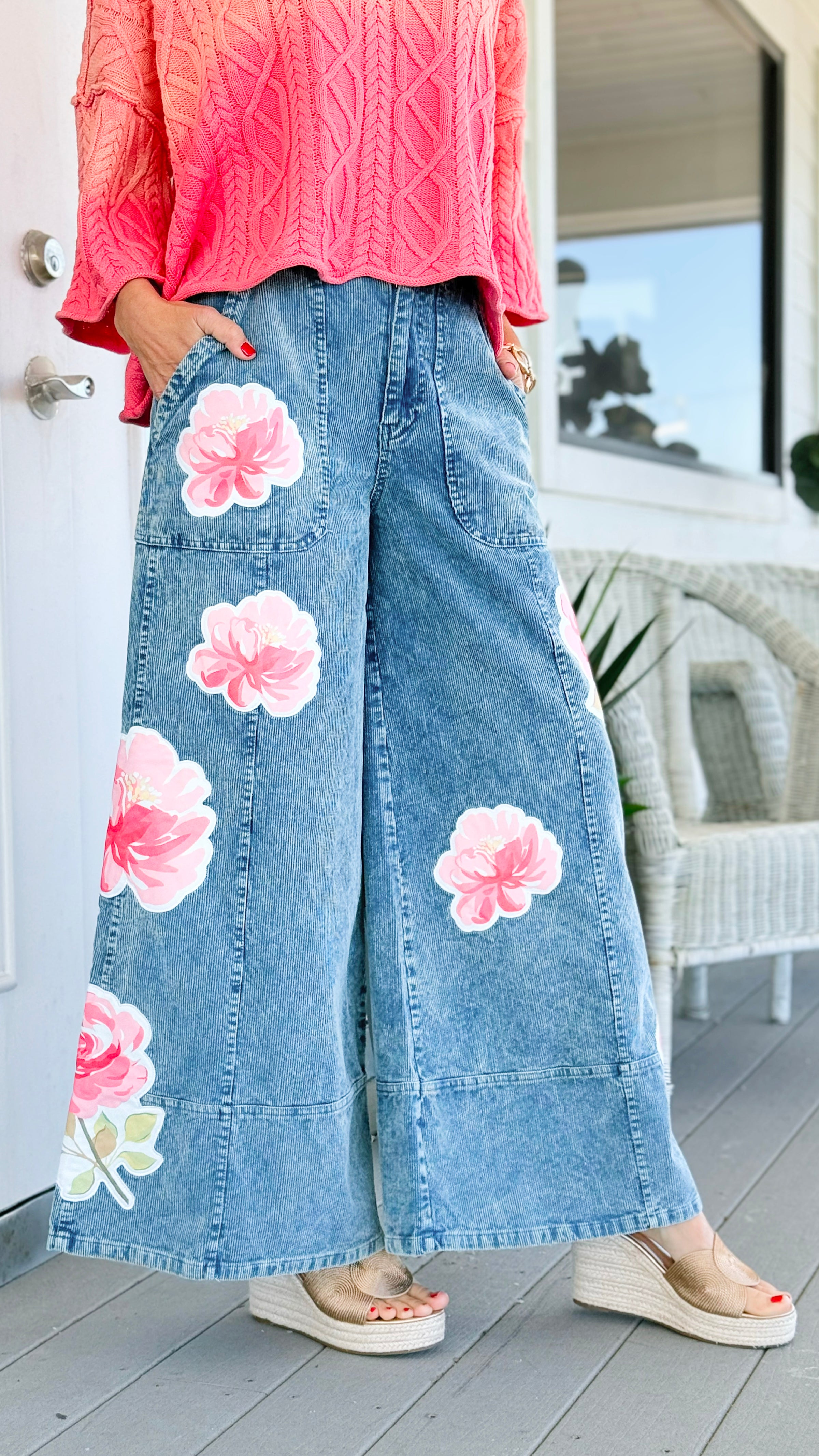 Vintage Blossom Corduroy Pants