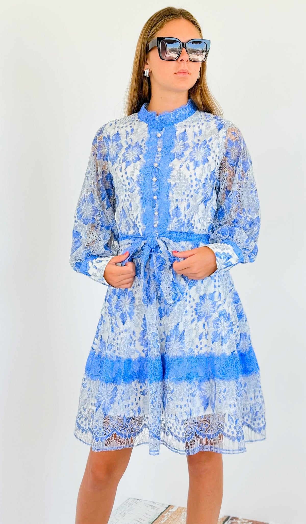 Lace Knee-length Belted Dress-200 Dresses/Jumpsuits/Rompers-JJ'S FAIRYLAND-Coastal Bloom Boutique, find the trendiest versions of the popular styles and looks Located in Indialantic, FL