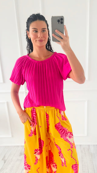Pleated in Motion Top - Hot Pink