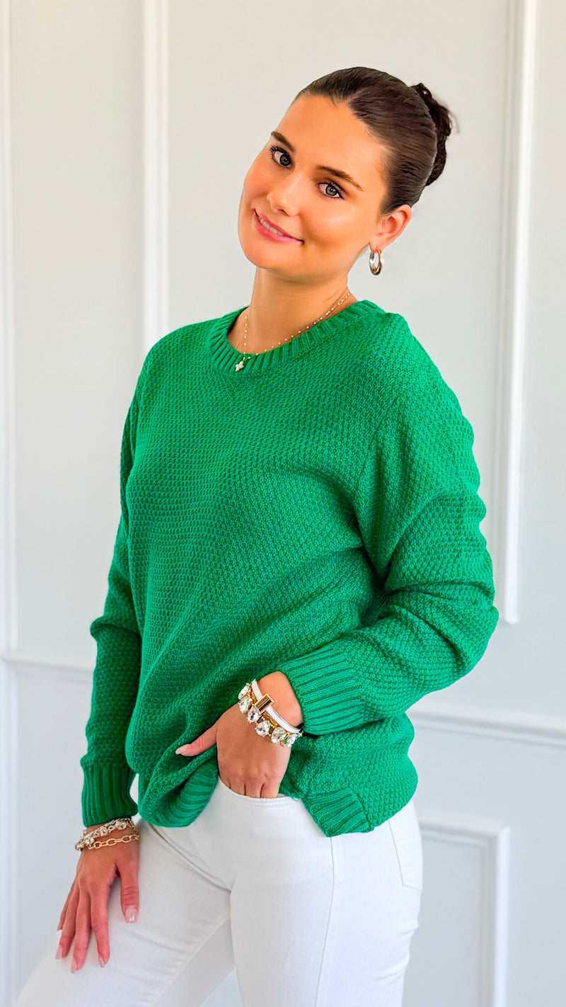 Round Neck Basic Sweater - K GREEN-140 Sweaters-Zenana-Coastal Bloom Boutique, find the trendiest versions of the popular styles and looks Located in Indialantic, FL