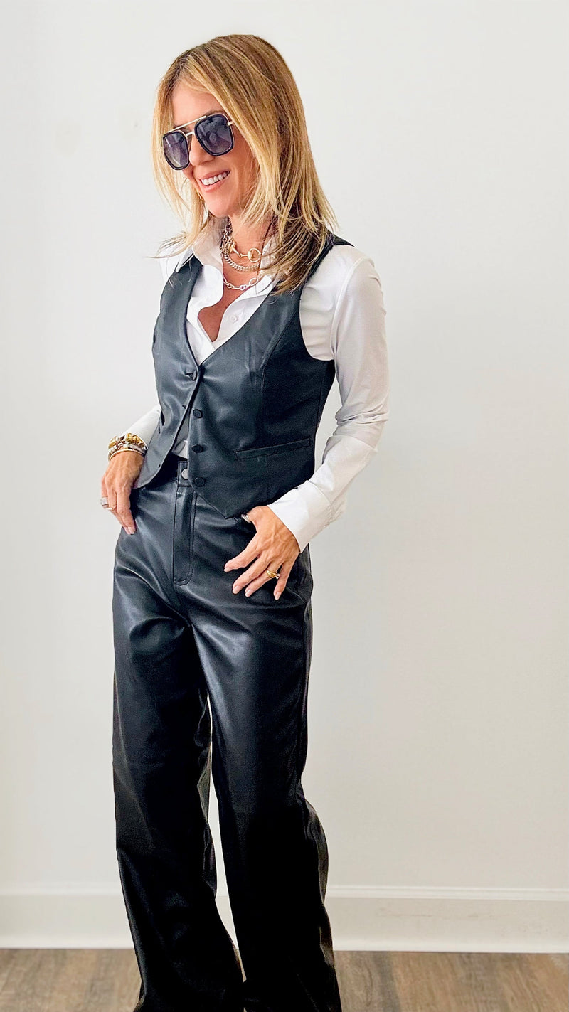 Vegan Leather Wide Leg Pants-170 Bottoms-Vibrant M.i.U-Coastal Bloom Boutique, find the trendiest versions of the popular styles and looks Located in Indialantic, FL
