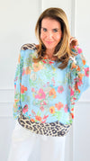 Wild Flower Italian St Tropez Knit- Blue-140 Sweaters-Italianissimo-Coastal Bloom Boutique, find the trendiest versions of the popular styles and looks Located in Indialantic, FL