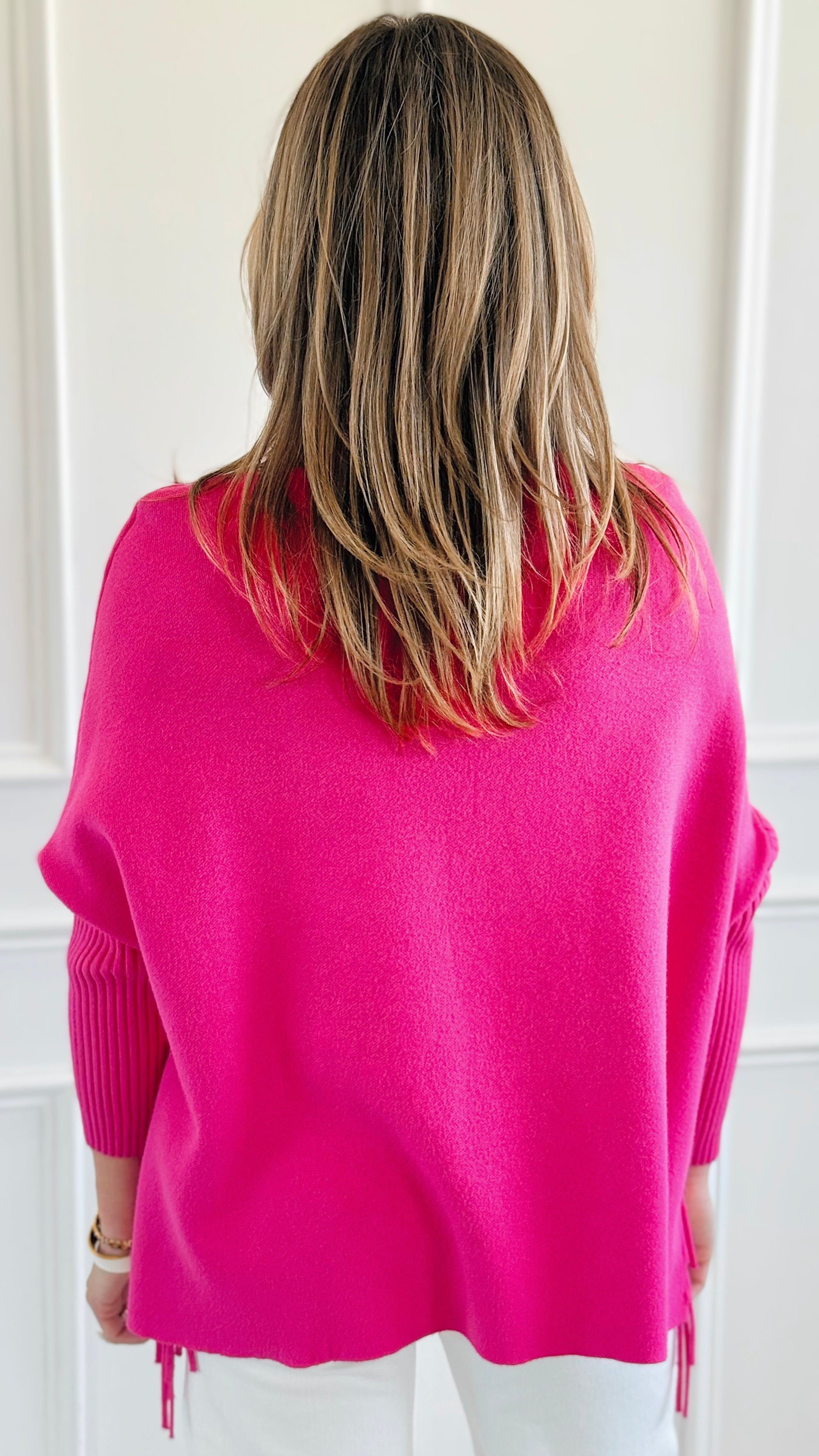 Fringed Fuchsia Sweater-140 Sweaters-Z STUDIO-Coastal Bloom Boutique, find the trendiest versions of the popular styles and looks Located in Indialantic, FL