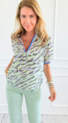 Savanna Breeze Striped Trim Blouse-110 short Sleeve Top-VOY-Coastal Bloom Boutique, find the trendiest versions of the popular styles and looks Located in Indialantic, FL