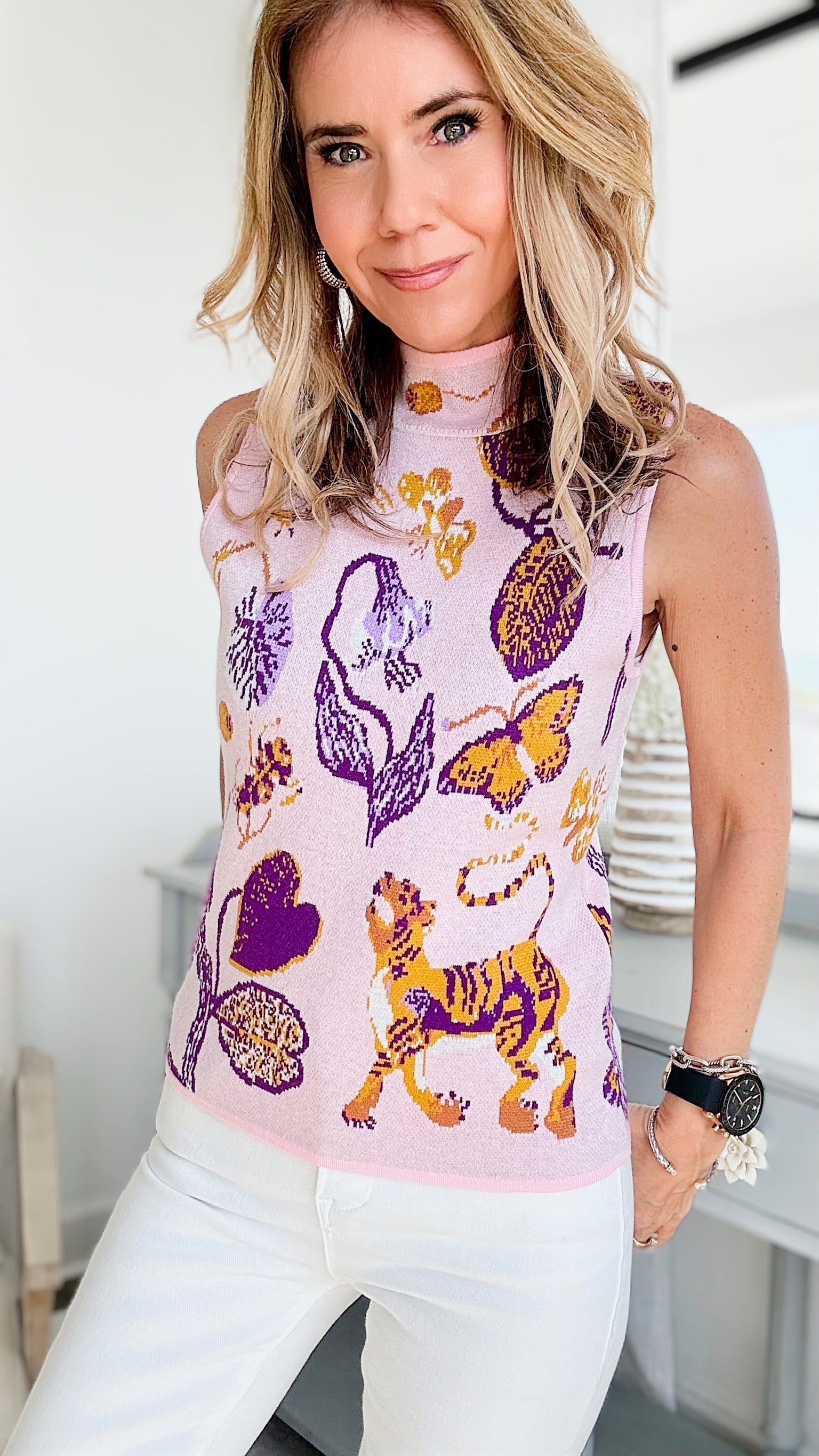 Take a Walk Jacquard Mock Neck Top-Pink-110 Short Sleeve Tops-Fate By LFD-Coastal Bloom Boutique, find the trendiest versions of the popular styles and looks Located in Indialantic, FL