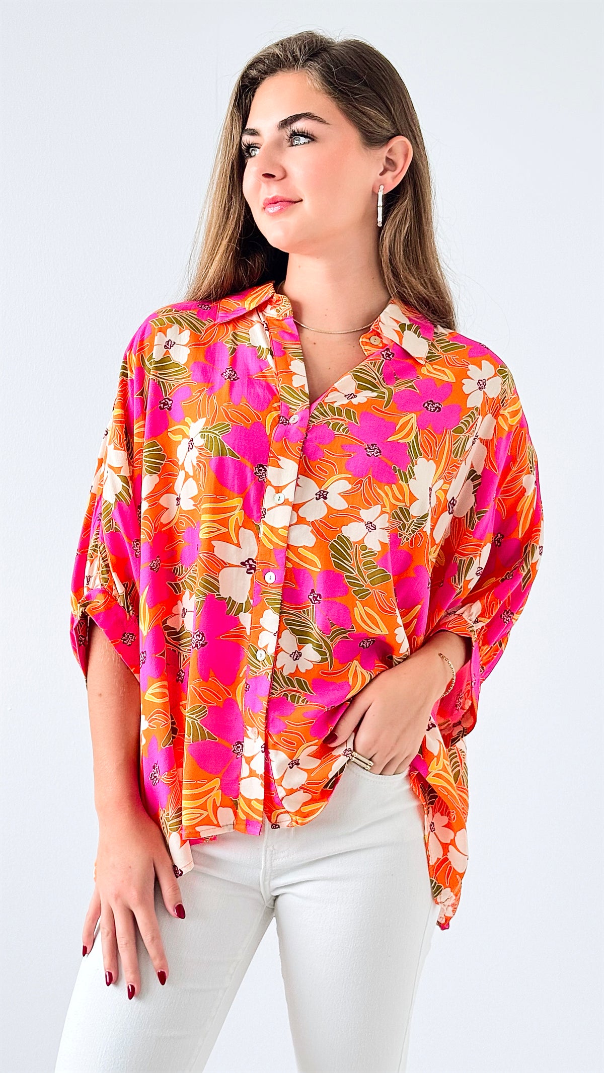 Island Bloom Button-Up-110 Short Sleeve Tops-entro-Coastal Bloom Boutique, find the trendiest versions of the popular styles and looks Located in Indialantic, FL