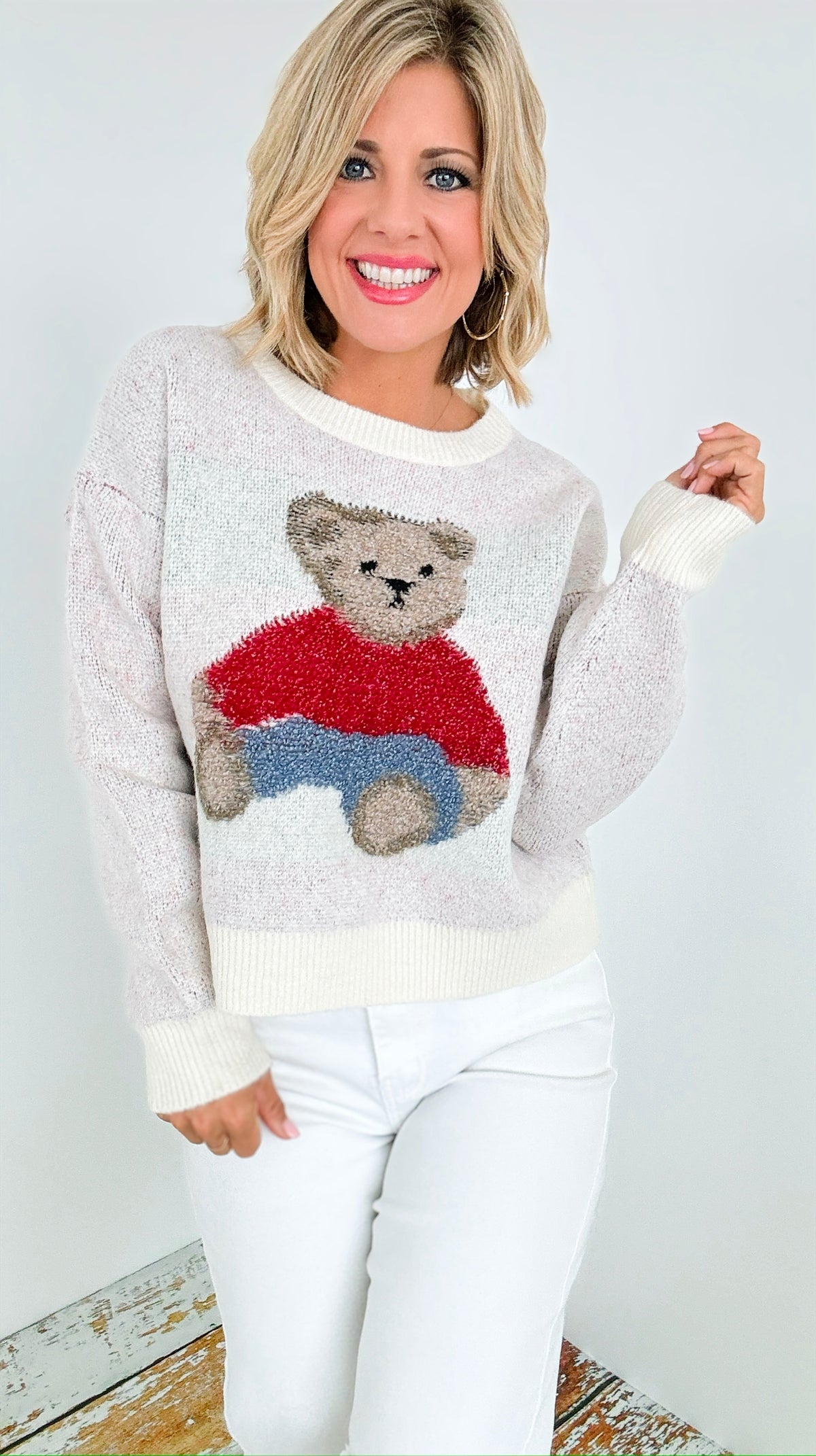 Cozy Bear Knit Sweater - Ivory-140 Sweaters-Dreamers-Coastal Bloom Boutique, find the trendiest versions of the popular styles and looks Located in Indialantic, FL