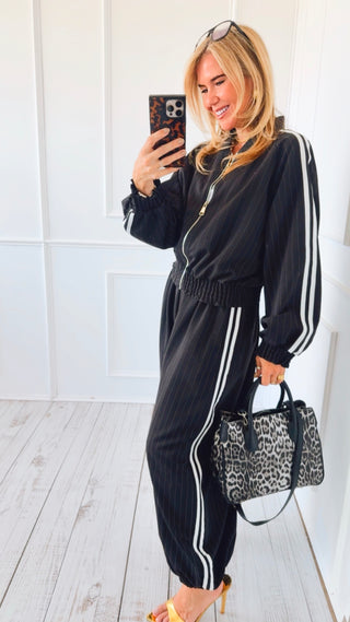 Pinstripe Balloon Italian Pant - Black