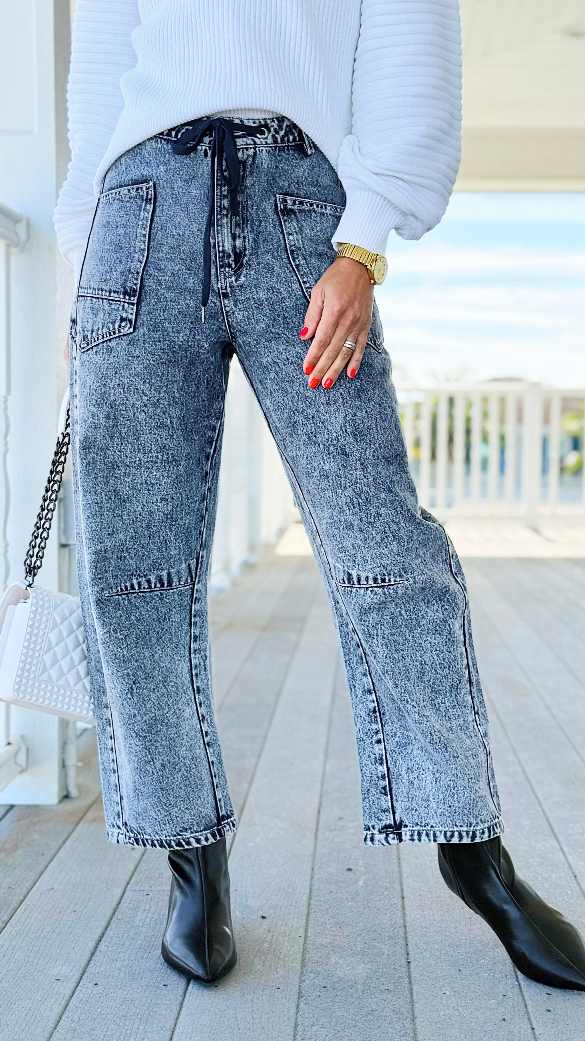 Dreamscape Drawstring Wide Leg Pants-190 Denim-LovLov-Coastal Bloom Boutique, find the trendiest versions of the popular styles and looks Located in Indialantic, FL