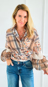 Garden Plaid Ruffle Bell Sleeve Italian Blouse-130 Long sleeve top-Italianissimo-Coastal Bloom Boutique, find the trendiest versions of the popular styles and looks Located in Indialantic, FL