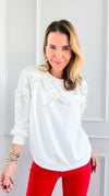 Ribbon Charm Luxe Sweatshirt - Off White-130 Long Sleeve Tops-litaga-Coastal Bloom Boutique, find the trendiest versions of the popular styles and looks Located in Indialantic, FL