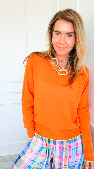 Neon Detail Italian Pullover- Orange/ Yellow