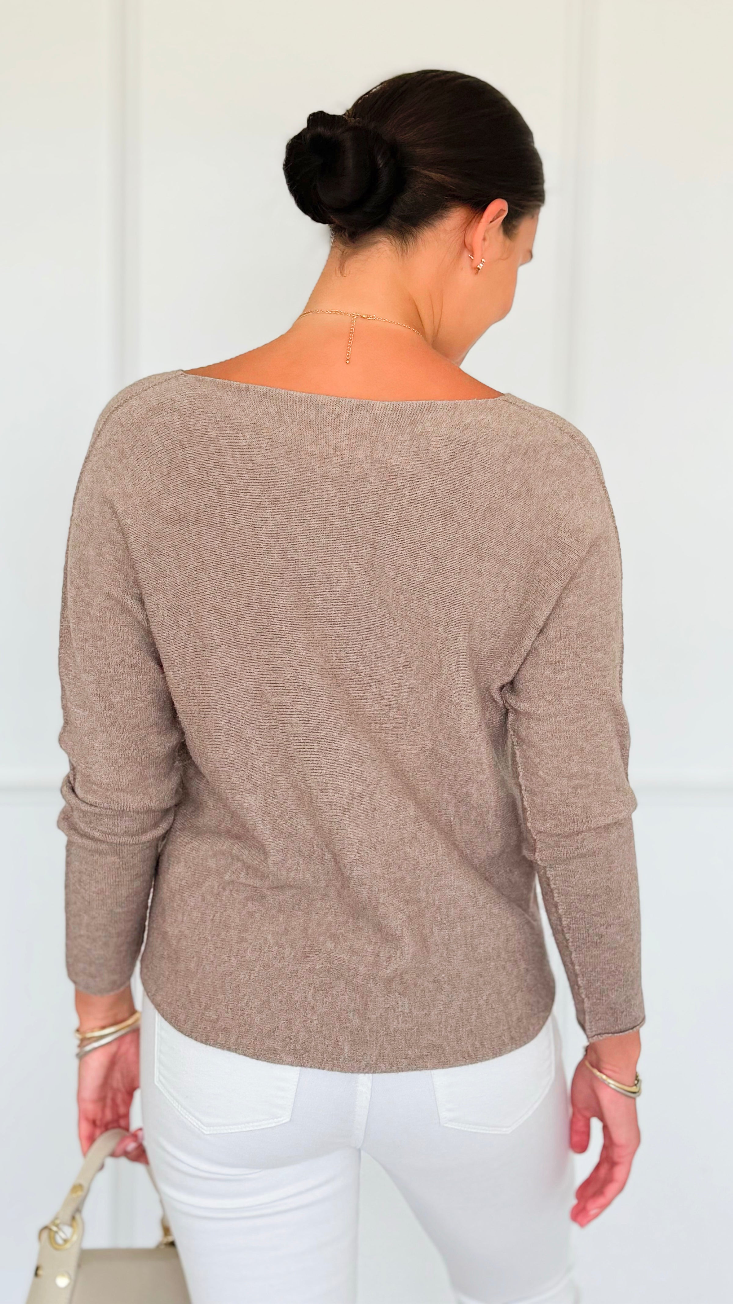 Soho Italian V-Neck Pullover - Ash Mocha-140 Sweaters-Italianissimo-Coastal Bloom Boutique, find the trendiest versions of the popular styles and looks Located in Indialantic, FL