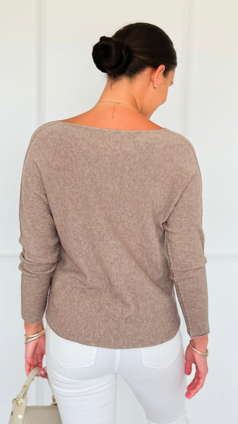 Soho Italian V-Neck Pullover - Ash Mocha-140 Sweaters-Italianissimo-Coastal Bloom Boutique, find the trendiest versions of the popular styles and looks Located in Indialantic, FL