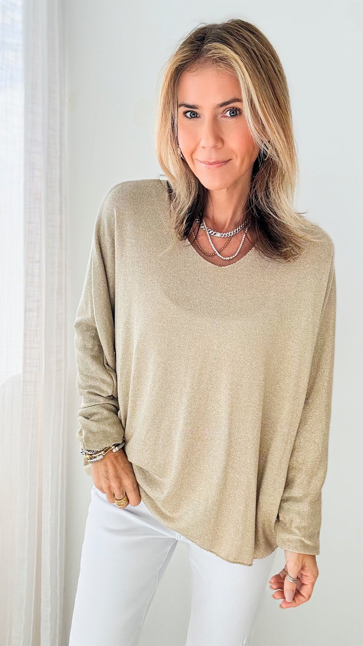 Shimmer Love Italian Pullover - Beige-Germany-Coastal Bloom Boutique, find the trendiest versions of the popular styles and looks Located in Indialantic, FL