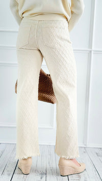 Retro Luxe Fit Textured Jeans - Ivory-190 Denim-RISEN JEANS-Coastal Bloom Boutique, find the trendiest versions of the popular styles and looks Located in Indialantic, FL