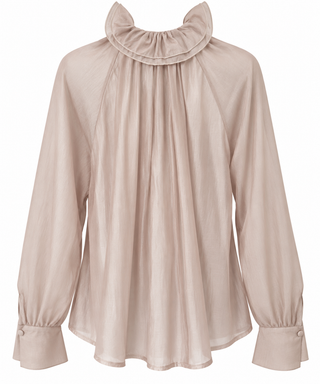 Sheer Romance Ruffle Tie Italian Blouse - Mocha