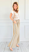 Striped Side Wide-Leg Pants - Mocha-170 Bottoms-Jodifl-Coastal Bloom Boutique, find the trendiest versions of the popular styles and looks Located in Indialantic, FL