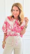Countryside Reverie Puff Sleeve Top - Red-110 Short Sleeve Tops-GIGIO-Coastal Bloom Boutique, find the trendiest versions of the popular styles and looks Located in Indialantic, FL