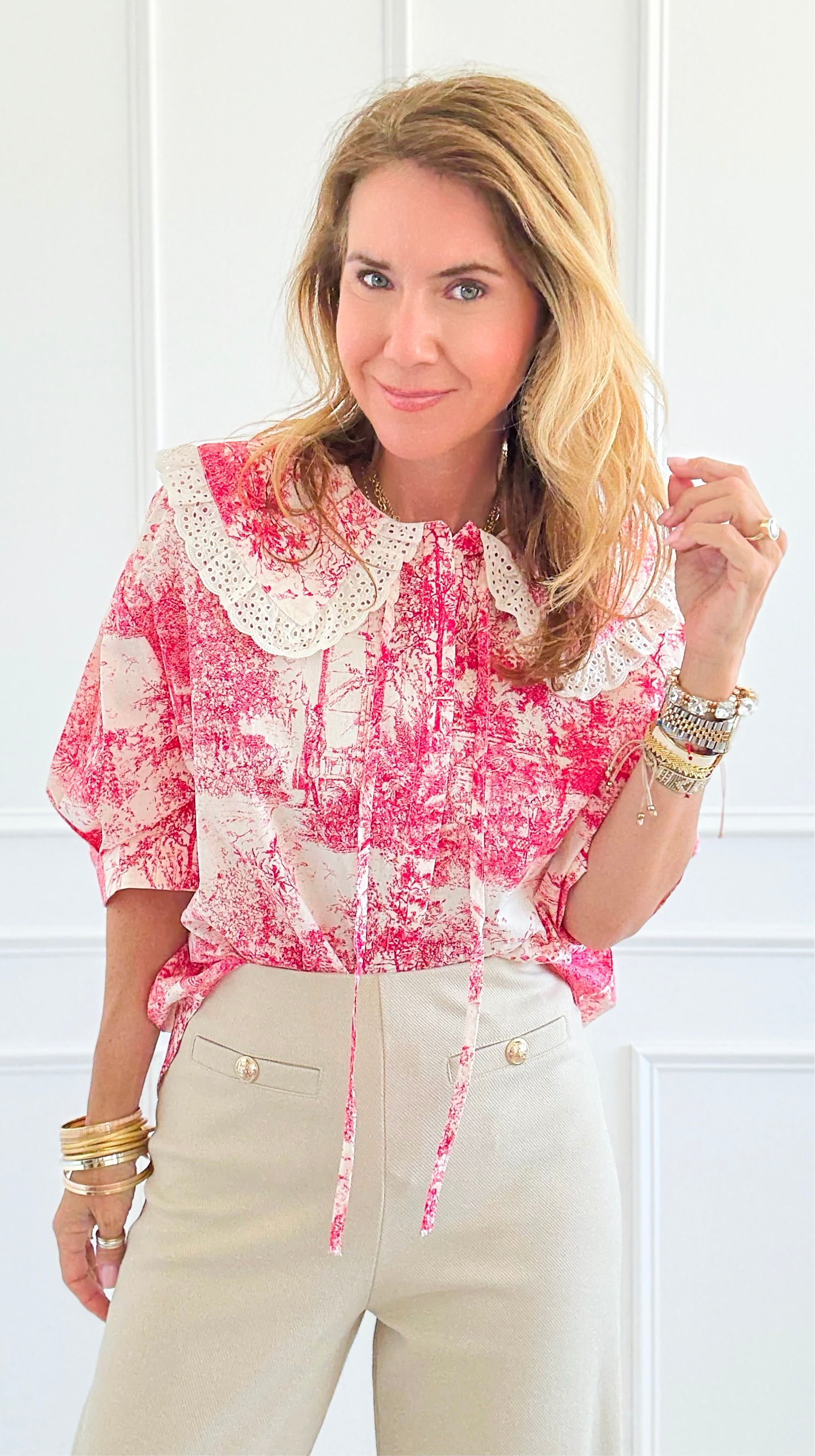 Countryside Reverie Puff Sleeve Top - Red-110 Short Sleeve Tops-GIGIO-Coastal Bloom Boutique, find the trendiest versions of the popular styles and looks Located in Indialantic, FL