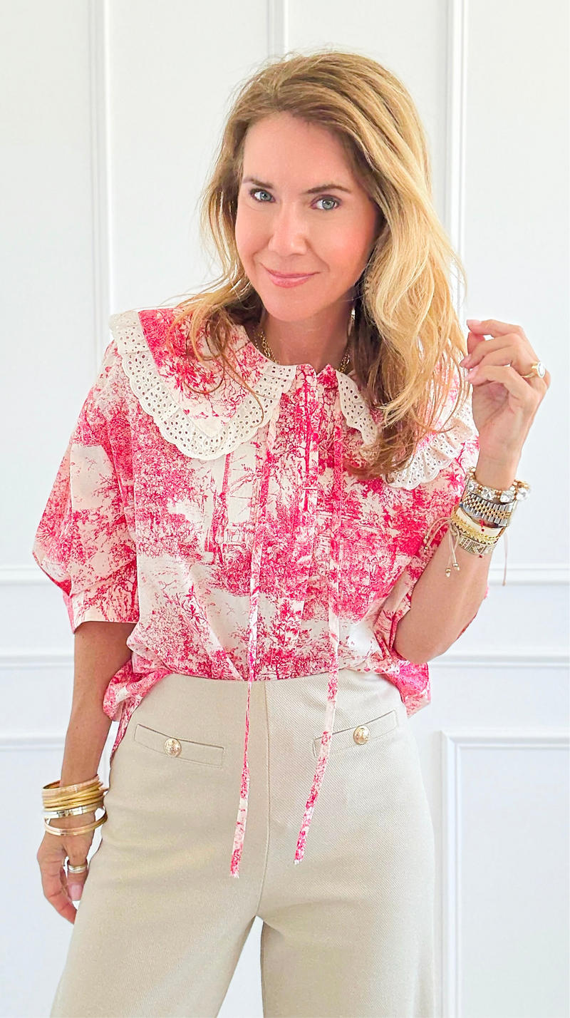 Countryside Reverie Puff Sleeve Top - Red-110 Short Sleeve Tops-GIGIO-Coastal Bloom Boutique, find the trendiest versions of the popular styles and looks Located in Indialantic, FL