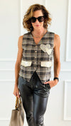 Sparkling Love Plaid Italian Vest-100 Sleeveless Tops-MILAN SLV-Coastal Bloom Boutique, find the trendiest versions of the popular styles and looks Located in Indialantic, FL