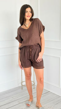 Soft Edge Fringe Italian Short- Chocolate