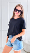 Relaxed Fit Round Neck Tee - Black-110 Short Sleeve Tops-Zenana-Coastal Bloom Boutique, find the trendiest versions of the popular styles and looks Located in Indialantic, FL