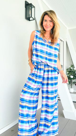 Sunshine Plaid Italian Pant- Blue