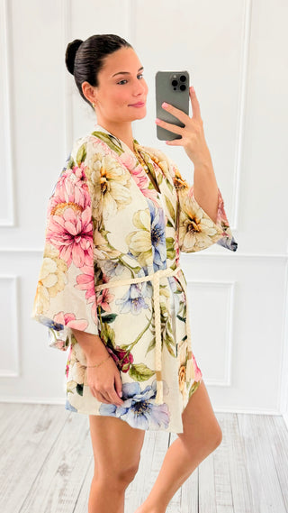 Blooming Romance Italian Linen Kimono