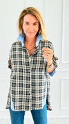 Plaid Instinct Italian Button Down Blouse-110 Long Sleeve Tops-TATTOO Z-Coastal Bloom Boutique, find the trendiest versions of the popular styles and looks Located in Indialantic, FL
