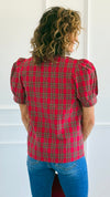 Checked Charm Puff Sleeve Top-110 Short Sleeve Tops-entro-Coastal Bloom Boutique, find the trendiest versions of the popular styles and looks Located in Indialantic, FL