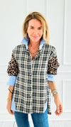 Plaid Instinct Italian Button Down Blouse-110 Long Sleeve Tops-TATTOO Z-Coastal Bloom Boutique, find the trendiest versions of the popular styles and looks Located in Indialantic, FL